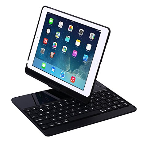iPad Case with Keyboard for 9.7” 2017 New iPad 9.7/Pro 9.7/Air2/Air,Genjia Bluetooth Wireless Keyboard Backlit Tablet Carrying Holder Auto Sleep/Wake Flip Rotate Slim Folio Smart Cover (Black)