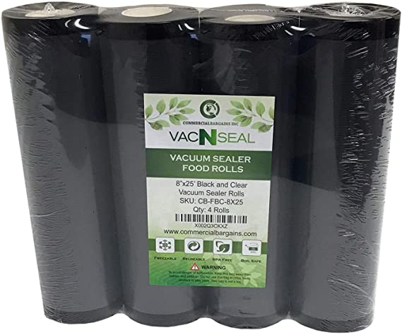 Commercial Bargains Black And Clear Vacuum Food Sealer Saver Rolls Bags Freezer (8" x 25')