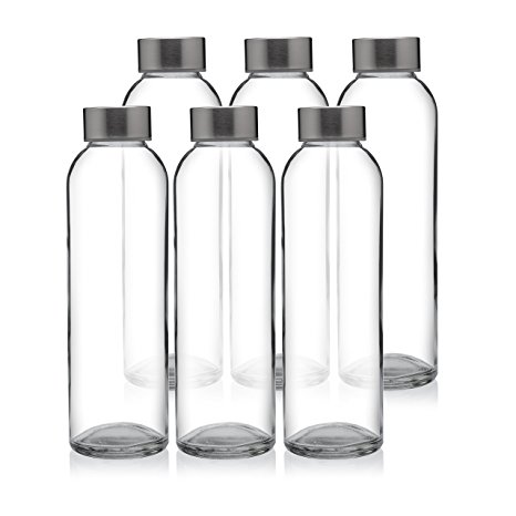 California Home Goods Glass Bottles with Lids for Kombucha, Juice, Water, Reusable, 16 oz (Set of 6)