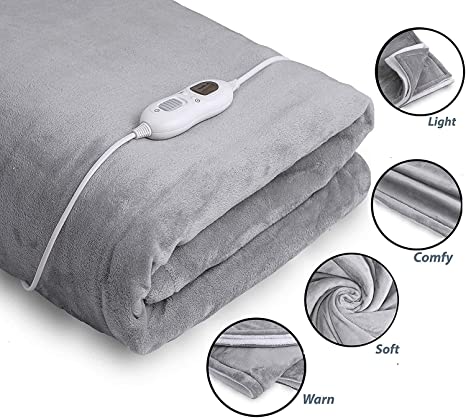 InvoSpa Electric Throw Heated Blanket - 50" x 60" Flannel & Sherpa Fast Heating Blanket, with 3 Heating Levels, 8 Hours Auto Off - Electric Blanket, Heated Mattress Pad - Machine Washable