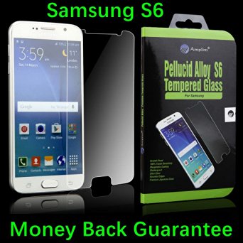 Galaxy S6 Screen Protector: Amplim® Front Ballistic Tempered Glass Cover. Case Friendly, 9H Clear HD, Full 2.5D Rounded Edge, Halo Bubble Free, Scratch Proof Anti Fingerprint (Samsung-Premium-Film-S)