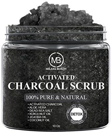 Charcoal Scrub for Body and Face Cleansing & Exfoliation 10 oz - Pore Minimizer & Reduces Wrinkles, Acne Scars, Blackheads & Anti Cellulite - Great Body Scrub & Facial Scrub Cleanser 10 oz