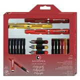 Sheaffer Calligraphy Maxi Kit 3 Viewpoint Fountain Pens with 3 Nib Grades Assortment of Ink Cartridges Tracing Pad 73404