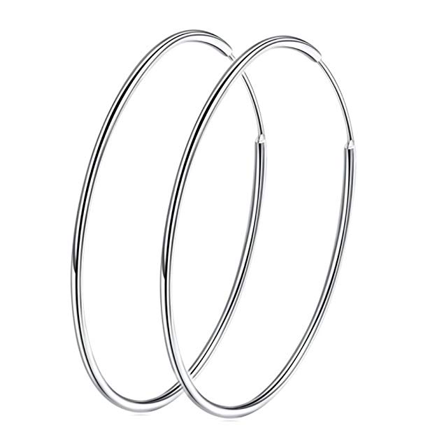 925 Sterling Silver Large Hoop Earrings Circle Endless Huggie Big Hoops Earring 50/60/70/90mm for Women Girls