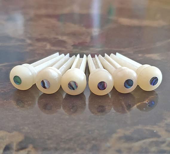 Vencetmat Unbleached Acoustic Guitar Bridge Pins,Made of Real Bones,Inlaid Abalone Dot, Bridge Pin Puller was Included