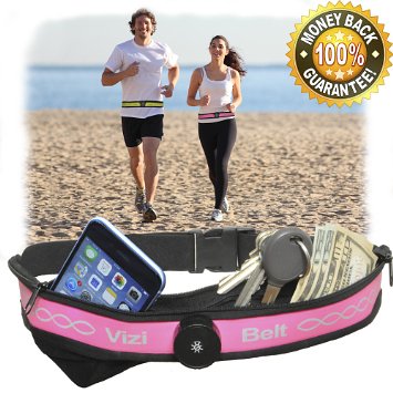Best Rated Running Sports Belt in USA-LED Light Fanny Pack with Two Reflective Zippered Pouches-Adjustable Jogging Waist Bag For Women Children and Men-Holds iPhone 66s and Similar Smartphones