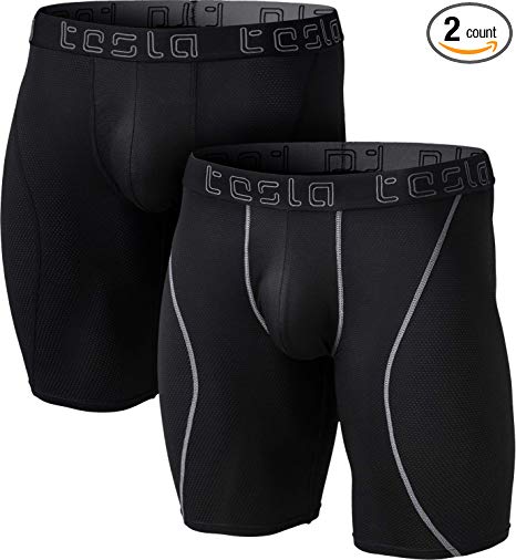 TSLA Men's Stretch 9" No-Fly Cool Dry Brief Underwear Trunk (2-Pack) MBU13/MBU06