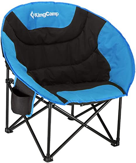 KingCamp Oversized Moon Chairs Padded Seat Supports 300lbs for Adults, Comfy Portable Folding Saucer Chair with Cup Holder and Carry Bag, Blue Green and Red