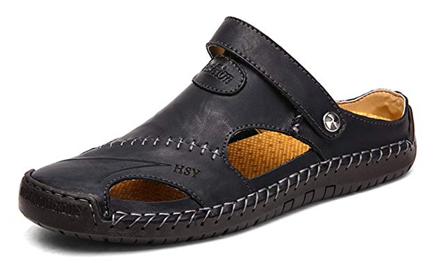Honeystore Mens Leather Hollow Sandals Slip-on Roman Casual Shoes