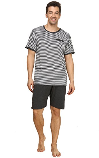Suntasty Men's Summer Sleepwear Striped Short Sleeve Pajama Shorts and Top Set