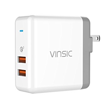 VINSIC 36W Quick Charge Dual-Port USB Wall Charger for iPhone/iPad, Samsung Galaxy S7/S6/Edge/Plus, Mi5 and More