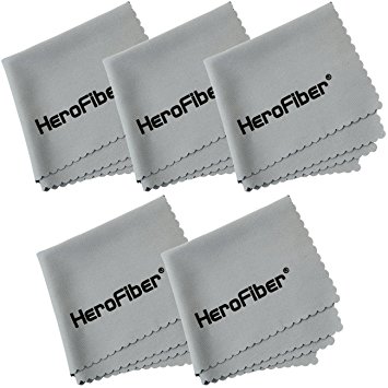 HeroFiber Ultra Gentle Cleaning Cloth for Cameras, Lenses, Smart Phones, Tablets, Gems and all other delicate items (Gray) - 5 Pack