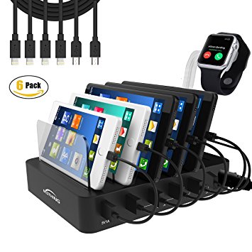 BESTHING 6-Port 10A Universal USB Charging Station Dock with Innovative Removable Baffles Organizer for Smart Phones & Tablets (Charging Cable Included) (Black)