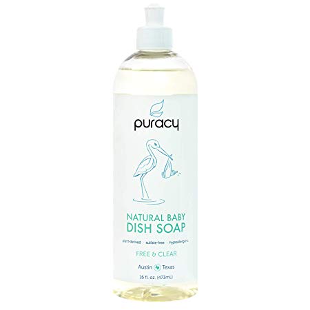 Puracy Natural Baby Dish Soap, Free & Clear, Sulfate-Free Liquid Bottle Detergent, 16 Ounce