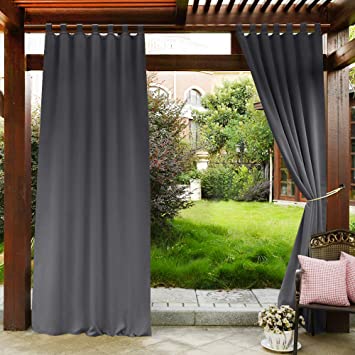 PONY DANCE Outdoor Blackout Curtains - Tab Top Indoor-Outdoor Use Fade Resistant Curtain for Patio Gazebo/Garden, 52" W x 84" L, Grey Color, 1 Panel