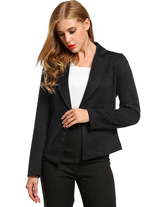 ACEVOG Women's Long Sleeve Solid Casual Work Office Slim One Button Short Blazer