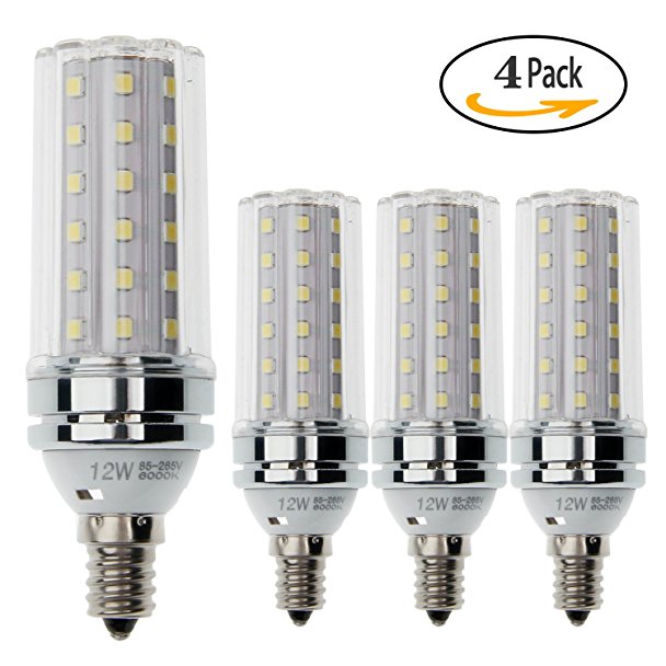 HzSane LED Corn Bulbs, 12W Daylight White 6000K LED Bulbs, 100 Watt Incandescent Bulbs Equivalent, E12 Base, 1200 Lumens LED Lights, Cylinder bulbs, Non-Dimmable,Pack of 4