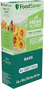 FoodSaver Vacuum Sealer Bags for Airtight Food Storage and Sous Vide, 1-Quart Precut Bags, 20 Count