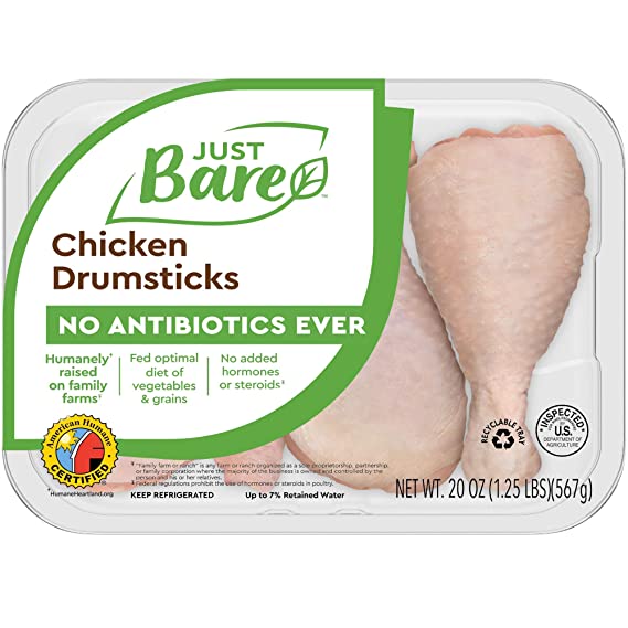 Just Bare Natural Fresh Chicken Drumsticks | Antibiotic Free | Bone-In | 1.25 LB