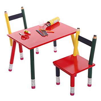 Multicolored Wood Pencil Design Decorative Childrens Room Furniture / Classroom Kids Table & 2 Chairs Set