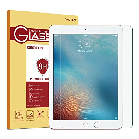 OMOTON iPad Pro 9.7 Inch Screen Protector - Tempered Glass Screen Protector for iPad Pro 9.7 Inch with [9H Hardness] [Crystal Clear] [Scratch Resist] [No-Bubble Installation]