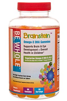Brainstein: Children’s Omega 3 DHA & ALA Vegetarian Gummies – 100% Plant-Based Omega 3’s – Supports Brain & Eye Heath & Overall Growth & Development – Free of GMO’s, High Fructose Corn Syrup & Gluten