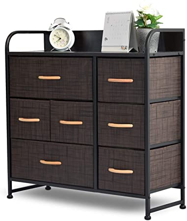 7 Drawer Dresser for Closet - Dresser with Storage for Bedroom, Hallway, Entryway, Wide Fabric Dresser Tower, Storage Dresser with Sturdy Steel Frame&Wood Top&Wood Handles