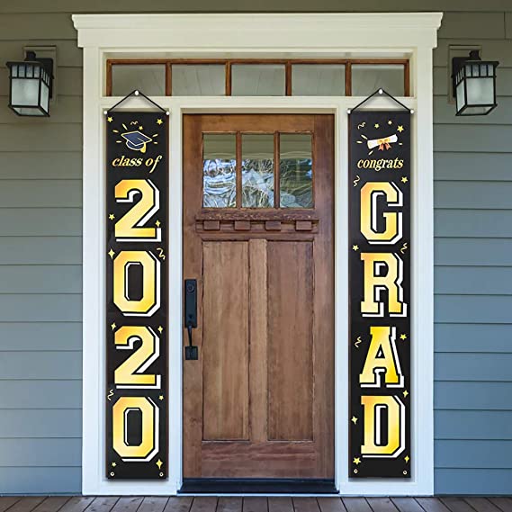 CDLong Graduation Party Decorations - 2020 Graduation Banners - Class of 2020 & Congrats Grad - Hanging Flags Porch Sign Outdoor Home Door Décor
