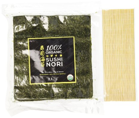 Kazu  100 Organic Premium Sushi Nori Seaweed 50 sheets 49 oz with FREE 9x9 bamboo mat
