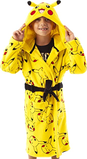 Pokemon Dressing Gown Boys Girls Pikachu Kids Pocket Bathrobe