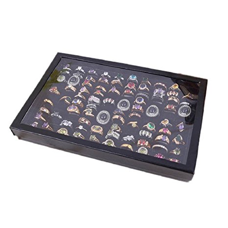 Changeshopping Jewelry Rings Display Tray Velvet 100 Slot Case Box Jewelry Storage Box (Black)