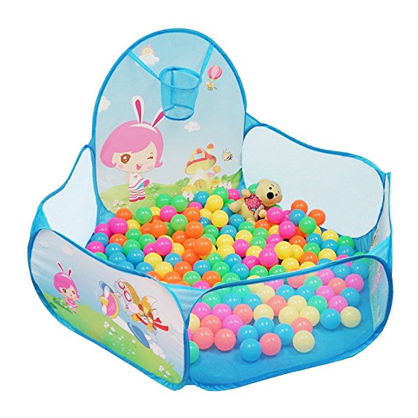Baby Ball Pit,Play Tent with Basketball Hoop, Aobik Cartoon Girls Boys 1.2m Extra Large Portable Foldable Ball Pool Indoor and Outdoor Play House for Kids Babys,Color Blue