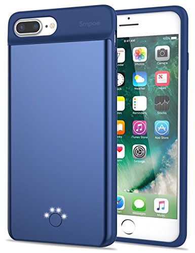 iPhone 7 Plus / 8 Plus Battery Case,Smpoe 4000mAh Ultra Slim Rechargeable Portable Charging Case for iPhone 8 Plus / 7 Plus / 6 Plus / 6S Plus, External Battery Backup Case (5.5"-Blue)