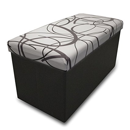 Best Price Plus Swirl Design Memory Foam Folding Storage Ottoman with Faux Leather, 30", White