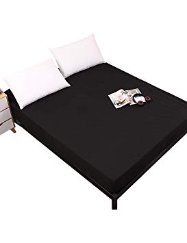 FORCHEER Mattress Protector Waterproof King Mattress Cover Hypoallergenic Fitted Sheet Bed Bug Proof Bed Cover with Elastic Band,Black