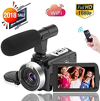 Video Camera Camcorder, Vlogging Camera Full HD 1080P 30FPS 16X Digital Zoom WiFi Camcorder with Microphone 3.00 Rotatable Touch Screen Support Remote Control Time-Lapse Function