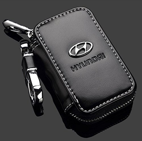 Black Premium Leather Car Key Chain Coin Holder Zipper Case Remote Wallet Bag (Hyundai)