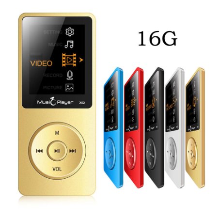 HONGYU 2016 New Ultrathin Built-in Speaker MP3 MP4 Music Player with 16GB storage and 18 Inch Screen  FM  e-book  Voice recorder  Alarm clock  Calendar multifunctional Media Player Gold