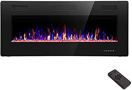 R.W.FLAME FElectric Fireplace Recessed and Wall Mounted 42INCH,The Thinnest Fireplace,Low Noise, Fit for 2 x 6 and 2 x 4 Stud, Remote Control with Timer,Touch Screen,Adjustable Flame Color and Speed …