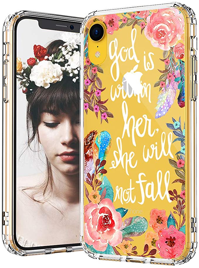 MOSNOVO iPhone XR Case, Floral Flower with Christian Quote Pattern Printed Clear Design Transparent Plastic Back Case with TPU Bumper Protective Case Cover for iPhone XR