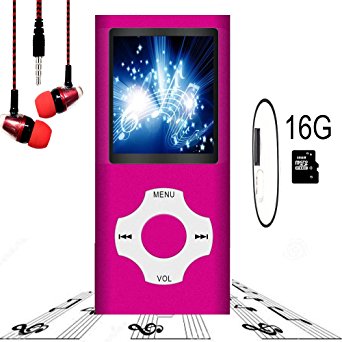 MP3 Player / MP4 Player, Hliwoynes MP3 Music Player with 16GB Memory SD card Slim Classic Digital LCD 1.82'' Screen MINI USB Port with FM Radio, Voice record(16GB-Rosered.-LX)