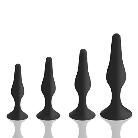 Anal Trainer Kit (4 Pack, Black), BRAVOLINK Anal Sex Beginner Set Helps Train Rectum for More Comfortable Intercourse, Anal Toy with Suction Cup Base 100% Medical Grade Silicone