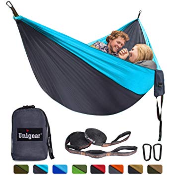 Unigear Camping Hammock Double and Single, Portable Lightweight Parachute Nylon Hammock with Tree Straps for Backpacking, Camping, Travel, Beach, Garden …