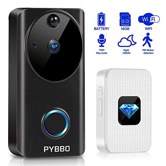 Video Doorbell, Wireless Smart WiFi Doorbell Camera 720P HD Door Viewer Camera with Door Chime Night Vision, PIR Motion Detection,2-Way Talk,App Remote Control for iOS/Android (Two Batteries)