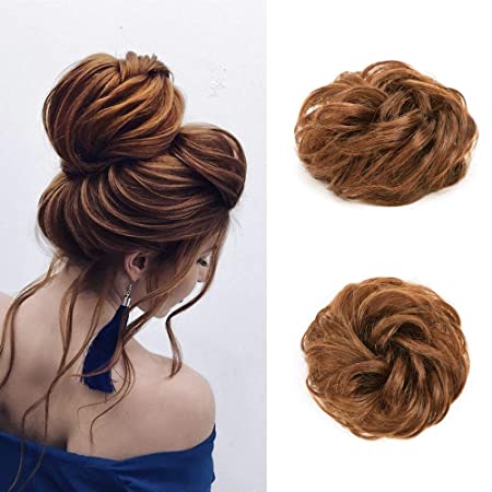 Messy Bun Hair Extension 100% Human Hair Scrunchies Chignon Hairpiece Wedding Hair Pieces for Women Kids Donut Updo Ponytail Hair Chignons(Flax Yellow)