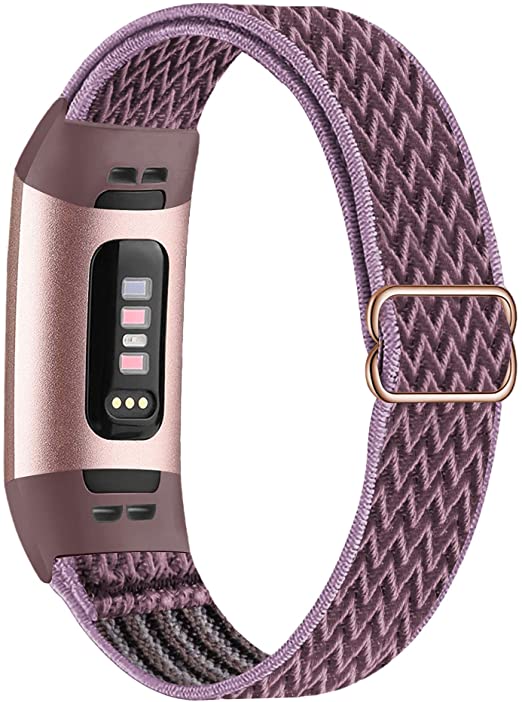 GBPOOT Elastic Nylon Bands Compatible with Fitbit Charge 4/Charge 3/SE, Adjustable Stretchy Breathable Fabric Sport Replacement Wristband for Women Men,Smokey Mauve