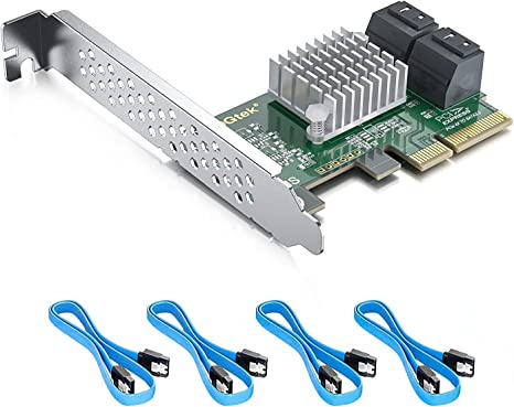 10Gtek PCIe SATA Card 4 Port with 4 SATA Cables and Low Profile Bracket, 6Gbps SATA3.0 Controller PCI Express Expansion Card, X2, Support 4 SATA 3.0 Devices