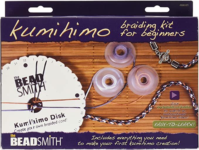 The Beadsmith Kumihimo Starter Kit with Disk, Adhesive, Bobbins, Findings, and Cord, Braiding for Beginners, Jewelry Tools for Braiding