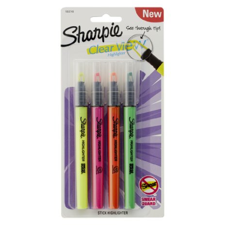 Sharpie Clear View Highlighter Stick, Assorted, 4-Pack (1950749)