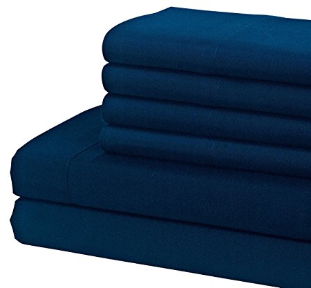 1800 Series Egyptian Collection Solid Microfiber 6 Piece Sheet Set (Queen, Navy)
